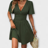 Winslet - Vestido con cintura fruncida y cuello en V