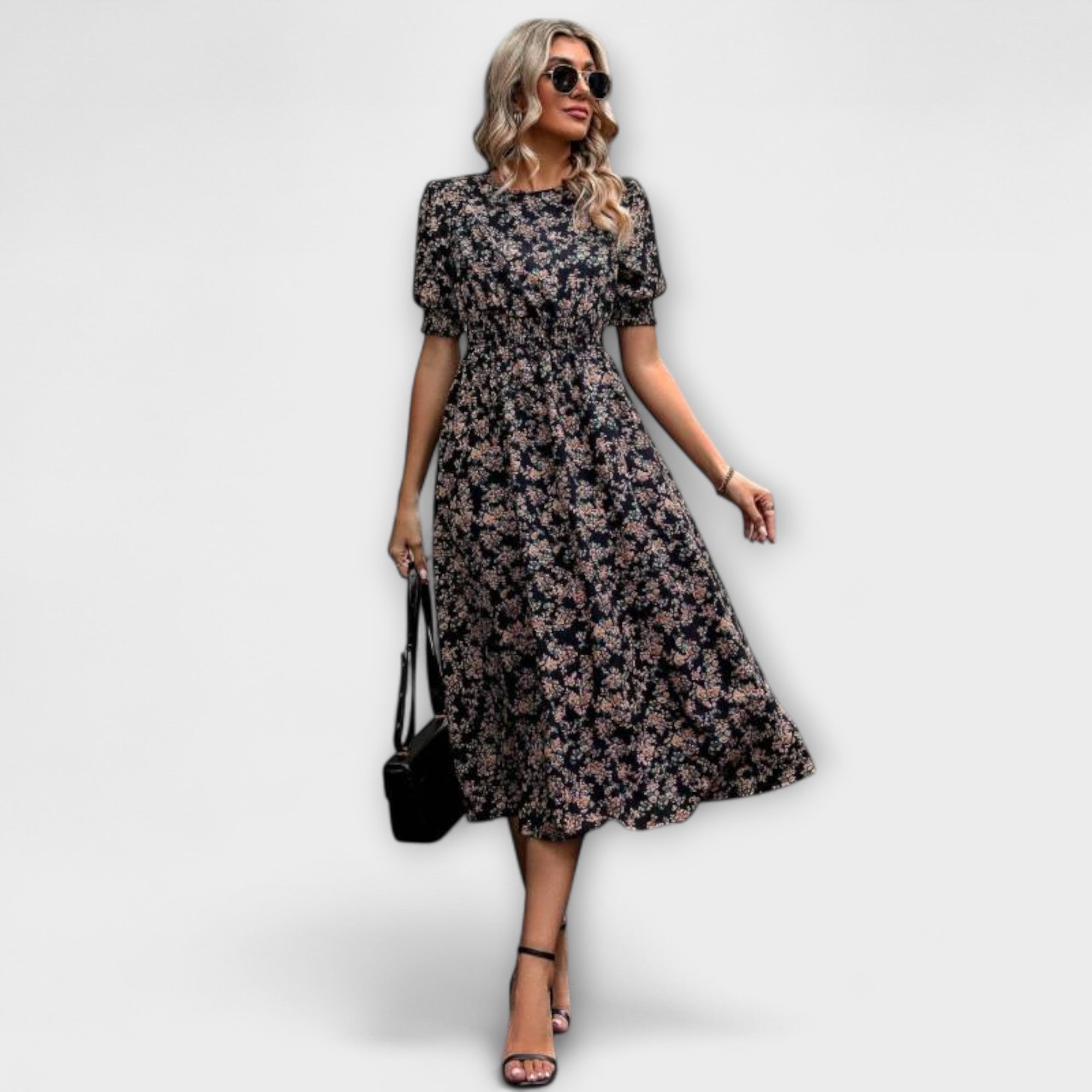 Amelia - Vestido de cuello redondo con estampado floral