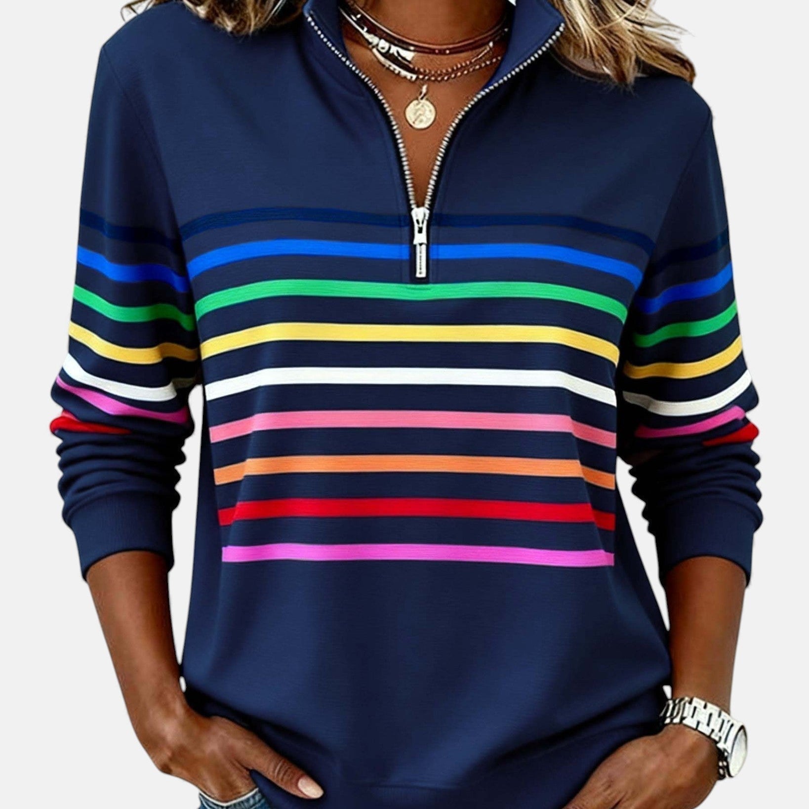 Viena | Sudadera con cremallera y rayas arcoíris