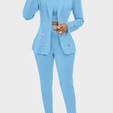 Conjunto azul completo de 3 piezas: top, blazer y pantalón (calidad premium)