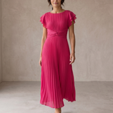 Itziar - Elegante Vestido Maxi Plisado con Cintura Anudada