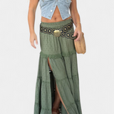 Dola | Maxi falda boho con encaje y abertura delantera