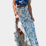 Karen | Maxifalda floral con abertura y volantes