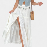 Dola | Maxi falda boho con encaje y abertura delantera