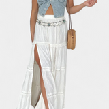 Dola | Maxi falda boho con encaje y abertura delantera