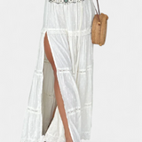 Dola | Maxi falda boho con encaje y abertura delantera