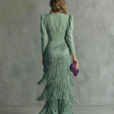 Magdalena - Vestido Elegante con Mangas de Flecos