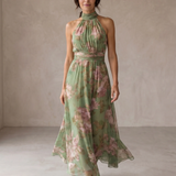 Arantxa - Vestido Maxi Halter Floral Elegante