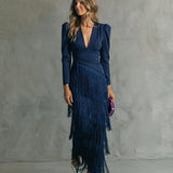 Magdalena - Vestido Elegante con Mangas de Flecos