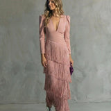 Magdalena - Vestido Elegante con Mangas de Flecos