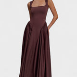 Sara - Vestido midi de punto marrón
