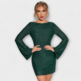 Vestido de lentejuelas sin espalda y manga larga