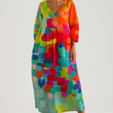 Anne | Vestido Fluido con Escote en V y Estampado Colorido