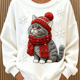 Isla - Sudadera con capucha navideña para mujer con diseño de gato