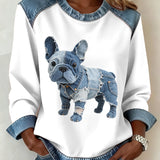 Alma - Sudadera de mujer con patchwork vaquero estilo bulldog francés
