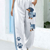 Canela - Jeans para mujer con patchwork y diseño de perro salchicha