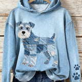 Lola - Sudadera vaquera para mujer Patchwork Art Schnauzer con estampado de perro