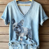 Dulce - Camiseta de mujer con cuello de pico estilo bulldog francés