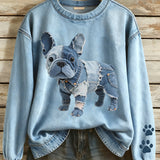Vida - Sudadera patchwork con bulldog francés para mujer