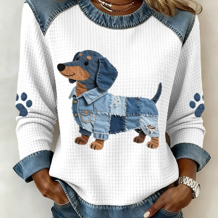Nuria - Encantador perro salchicha con patchwork de mezclilla